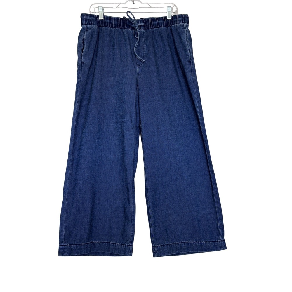 American Eagle Wide Leg Denim Drawstring Pants Blue Medium Relaxed Trouser
